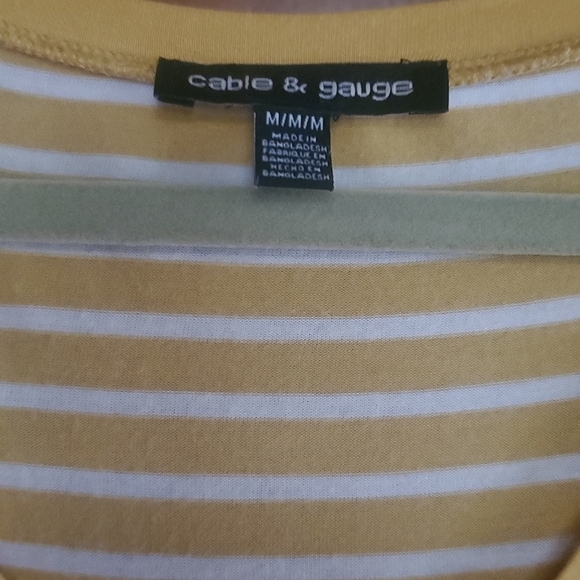 Cable & Gauge Cap Sleeve V-neck Tee With Mustard And White Stripes Size Medium - Picture 11 of 12